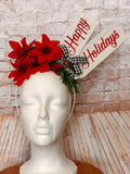 Happy Holidays Poinsettia Headband - Rustic Christmas Floral Crown - Holiday Party Fascinator