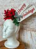 Happy Holidays Poinsettia Headband - Rustic Christmas Floral Crown - Holiday Party Fascinator