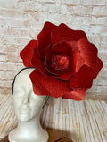 Oversized Red Glitter Flower Headband - Giant Statement Floral Fascinator