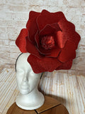 Oversized Red Glitter Flower Headband - Giant Statement Floral Fascinator