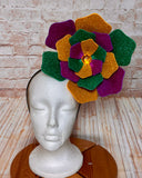 Mardi Gras Flower Headband - 8" Mixed Purple, Green & Gold Glitter Statement Fascinator
