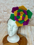 Mardi Gras Flower Headband - 8" Mixed Purple, Green & Gold Glitter Statement Fascinator