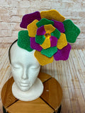 Mardi Gras Flower Headband - 8" Mixed Purple, Green & Gold Glitter Statement Fascinator