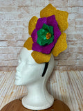 Mardi Gras Flower Headband - 8" Purple, Green & Gold Glitter Statement Fascinator