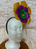 Mardi Gras Flower Headband - 8" Purple, Green & Gold Glitter Statement Fascinator