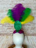 Mardi Gras Showgirl Feather Headpiece - Fleur-de-Lis Carnival Fascinator - Purple Green Gold Feather Crown