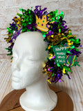 Mardi Gras Tinsel Headband - Purple Green Gold Carnival Headpiece - Lightweight Parade Fascinator – Handmade Festival Hair Accessory