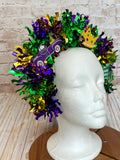 Mardi Gras Tinsel Headband - Purple Green Gold Carnival Headpiece - Lightweight Parade Fascinator – Handmade Festival Hair Accessory