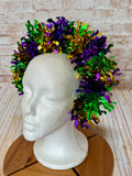 Mardi Gras Tinsel Headband - Purple Green Gold Carnival Headpiece - Lightweight Parade Fascinator – Handmade Festival Hair Accessory