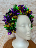 Mardi Gras Tinsel Headband - Purple Green Gold Carnival Headpiece - Lightweight Parade Fascinator – Handmade Festival Hair Accessory